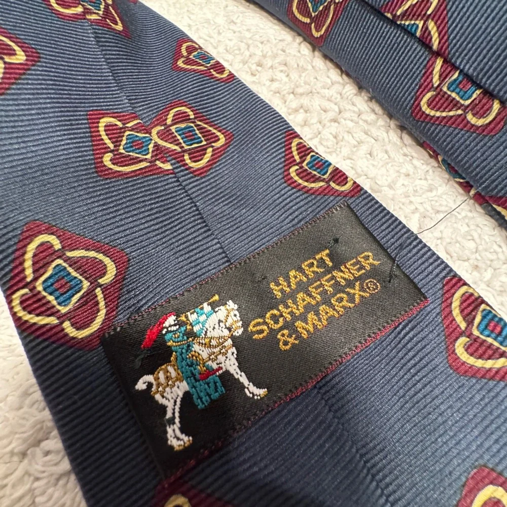 Hart Schaffner Marx Repp Tie Blue Geometric Silk Heritage Professional Old Money